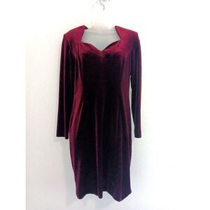 Jessica Howard Velvet Dress Size 10‎ VTG Midi Deep Red Stretch Goth Witchy Vamp